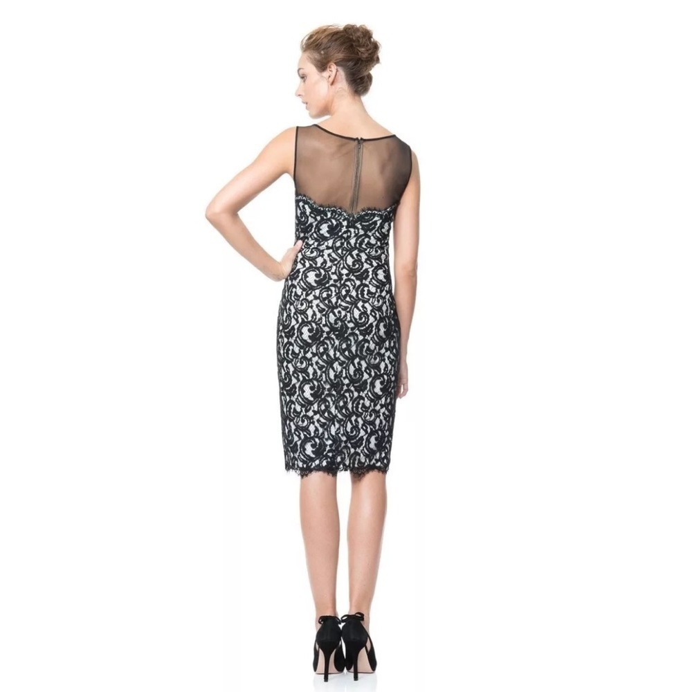 Tadashi Shoji Navy Blue and White Lace Illusion Sleeveless Cocktail Dress Size 6 - Picture 5 of 14